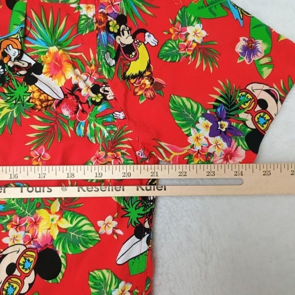 Disney Shirt Mens L Red Hawaiian Mickey Minnie Rayon Pineapple Button-Up Aloha - Picture 7 of 7